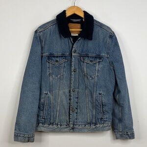 Levi's Type III Sherpa Jacket Mens Large Blue Fleece Lined Denim Trucker